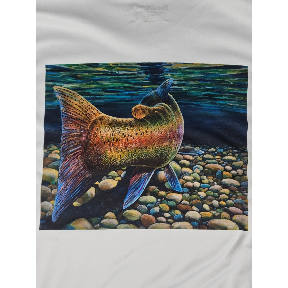 Simms Fishing Products Mens 2XL White Long Sleeve Trout Graphic Performance Tee
